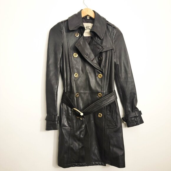 Burberry Belted Leather Trenchcoat in Dark Brown 2 - Picture 1 of 11